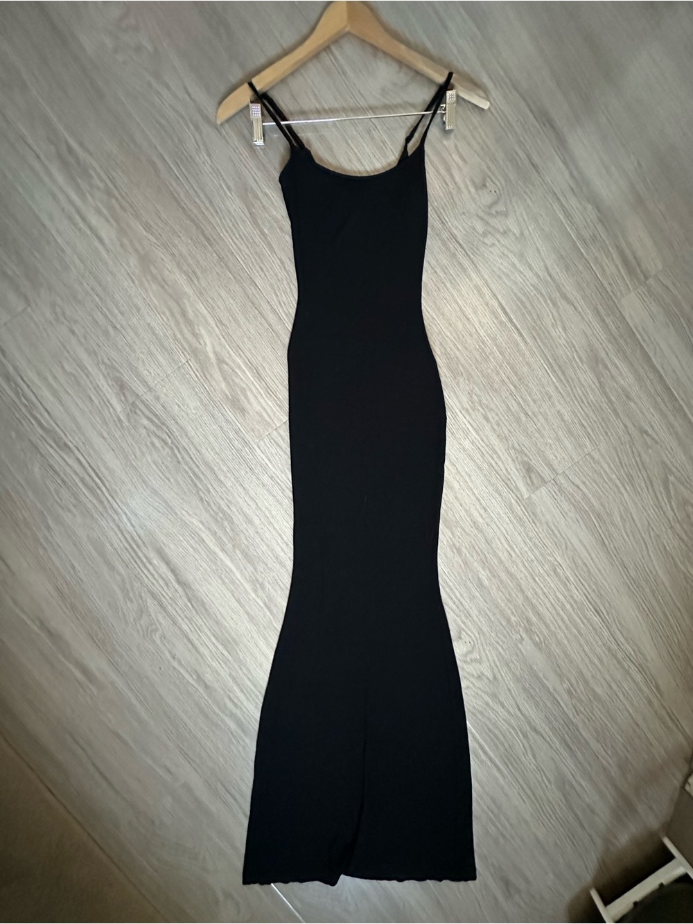 SKIMS Black Spaghetti-Strap Bodycon Maxi Dress